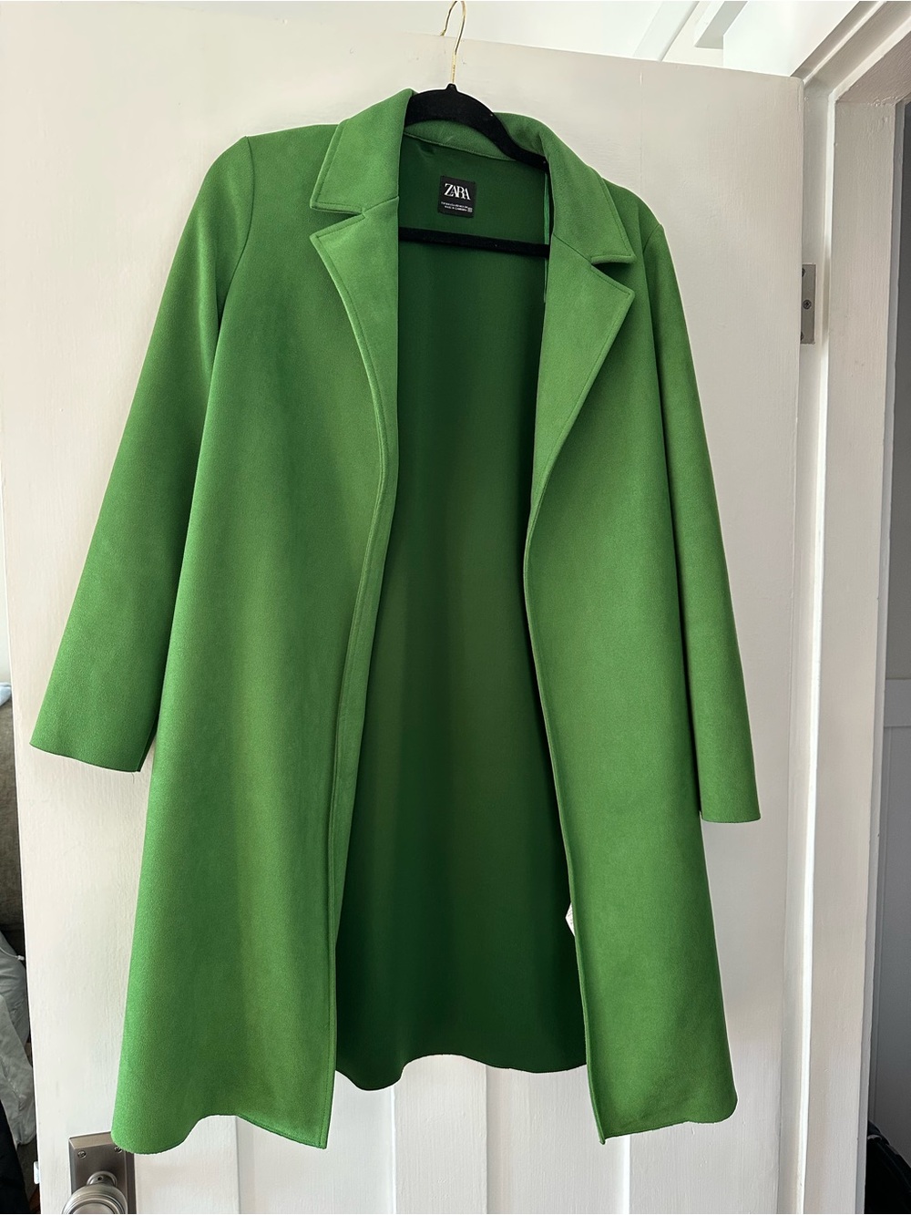 Zara Green Suede Open-Front Trench Coat